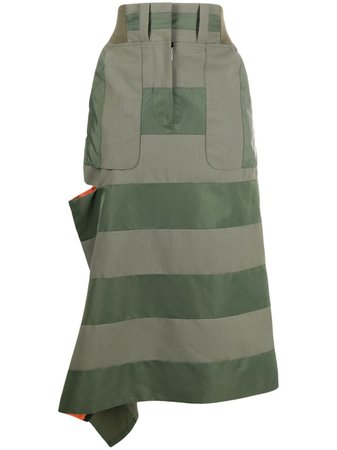 Shop green Sacai asymmetric striped midi skirt with Express Delivery - Farfetch