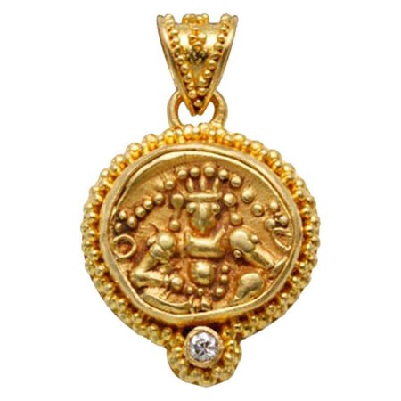 Ancient Indian 1500's Coin Diamond Pendant 22K Gold For Sale at 1stDibs