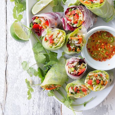 Spring Rolls With Napa Cabbage, Snow Peas, Carrots, Red Peppers And A Spicy Soy Vinaigrette by bakersroyale_naomi | Quick & Easy Recipe | The Feedfeed
