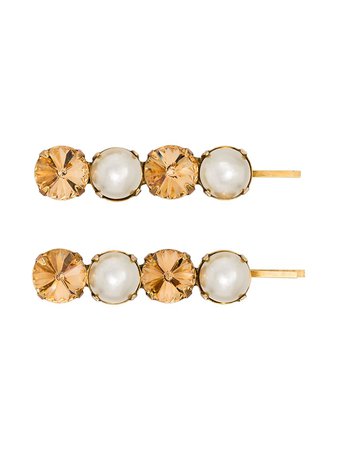 Jennifer Behr Crystal And Faux Pearl Gallina Set Of Two Hairclips Ss20 | Farfetch.com