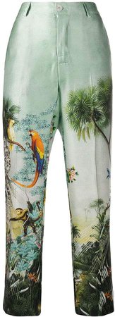 cropped tropical print trousers