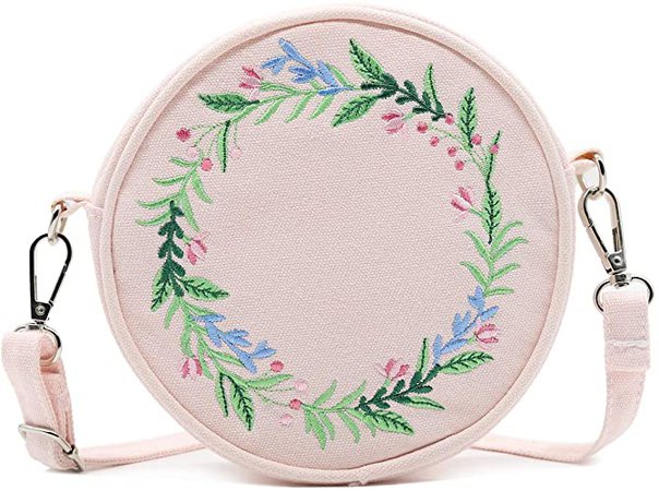 Vintage Embroidery 6.5" Canvas 3 zip Small Crossbody Bag Cell Phone Pouch Wallet Bag Coin Purse for Women (Pink): Handbags: Amazon.com