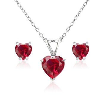 925 Sterling Silver Created Ruby Gemstone Heart Solitaire Necklace And Stud Earrings Set - Buy Girls Necklace Earring Set,Fashion Red Necklace And Earring Sets,Stone Studded Necklace Set Product on Alibaba.com