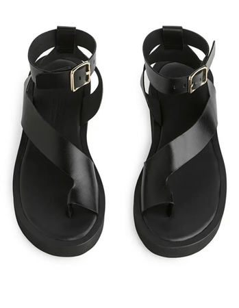 black leather strappy sandals