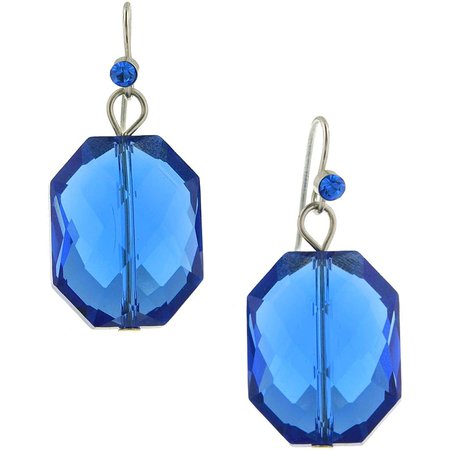 1928 Jewelry 2028 Bright Blue Octagon Faceted Glass Bead Drop Earrings