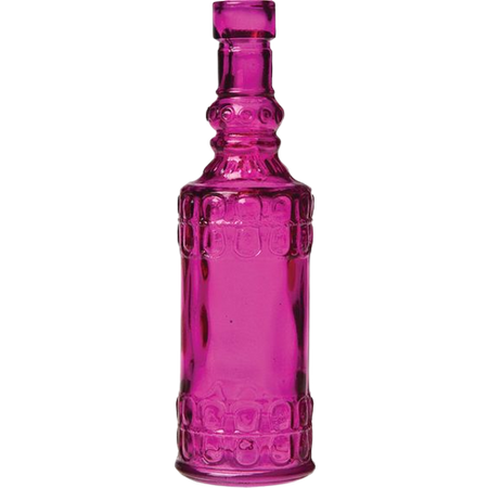 Small Vintage Glass Bottle (6.5-Inch, Cylinder Design, Fuchsia Pink