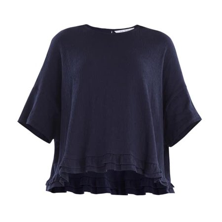 Oversized Jersey Top With Drop Hem Ruffle In Navy | PAISIE | Wolf & Badger