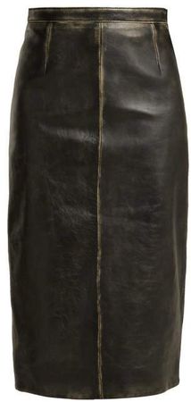 Distressed Leather Pencil Skirt - Womens - Black