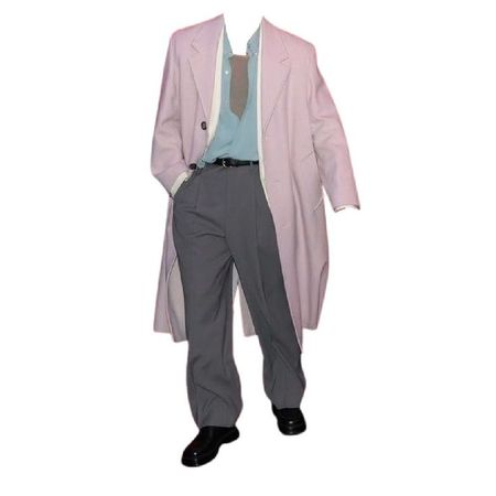 blue button down up shirt light pink coat gray pants trousers black belt shoes full outfit png