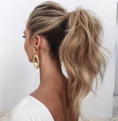 Blonde ponytail | Hair styles, Guest hair, Ponytail hairstyles easy