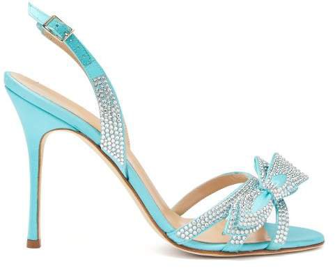 Crystal Embellished Satin Slingback Sandals - Womens - Blue