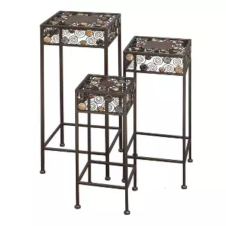 Set Of 3 Metal And Ceramic Square Plant Stand With Bead Detailing Black - Olivia & May : Target