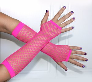 Neon Hot Pink Fingerless Fishnet Gloves