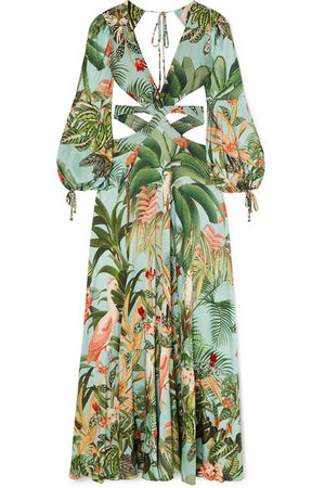 PatBO | Paradise cutout embellished printed stretch-crepe maxi dress | NET-A-PORTER.COM