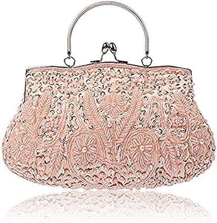 Noble Beaded Sequin Flower Evening Purse Large Clutch Bag Handbag for Women (Champagne): Handbags: Amazon.com