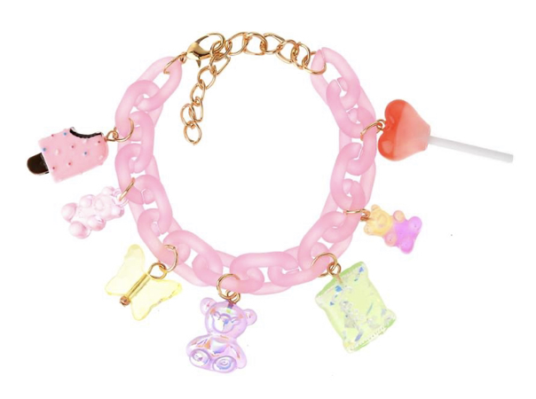 Pretty Pink Acrylic Candy Snacks Chain Bracelet ~ Spencer’s