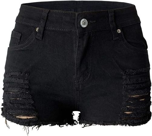 Aodrusa Womens Ripped Denim Shorts Mid Waist Sexy Short Cutoff Distressed Short Jeans Black US 10 at Amazon Women’s Clothing store