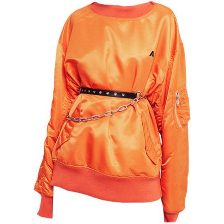 Orange Sweater Dress With Chain Belt