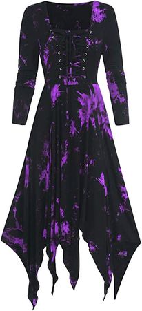Amazon.com: Halloween Gothic Dress for Women Girls Renaissance Costumes Hooded Medieval Long Sleeve Cosplay Vintage Dresses Purple : Clothing, Shoes & Jewelry