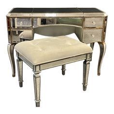 Hollywood Regency Style Mirrored Vanity/Desk and Bench