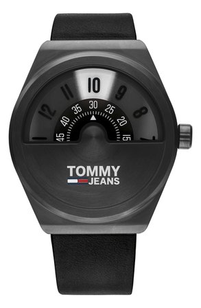 TOMMY JEANS Monogram Pop Leather Strap Watch, 42mm | Nordstrom