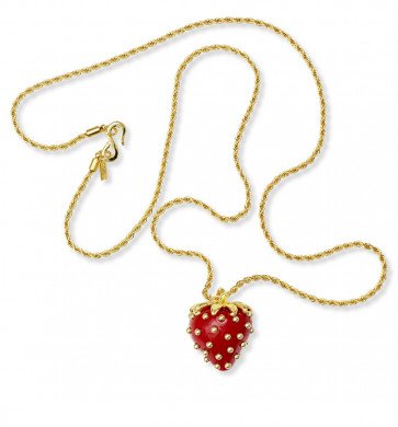 Kenneth Jay Lane Gold-Plated Classic Red Strawberry Necklace at Zentosa