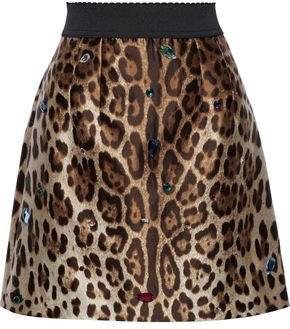 Crystal-embellished Leopard-print Silk And Wool-blend Mini Skirt