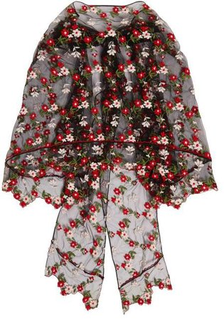 Floral Embroidered Tulle Cape - Womens - Black Multi