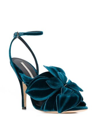 Blue Marco De Vincenzo Velvet Flower Sandals | Farfetch.com