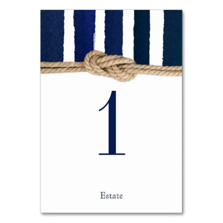 Nautical Knot Navy Stripes Wedding Table Card | Zazzle.com