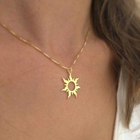 14k Solid Gold Sun Necklace Rapunzel Sun Pendant | Etsy