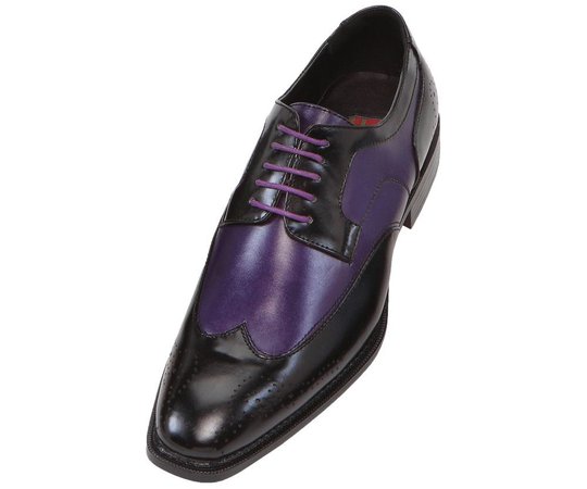 purple and black dress shoes