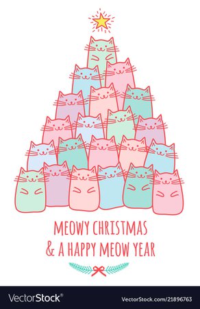 Christmas card with cute cat tree Royalty Free Vector Image