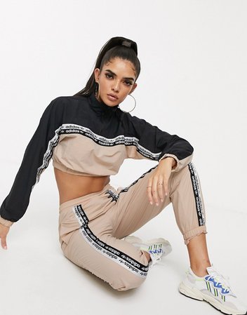 adidas Originals RYV taping cropped jacket in blush | ASOS
