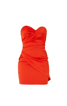 Orange Satin Bandeau Wrap Detail Bodycon Dress | PrettyLittleThing USA