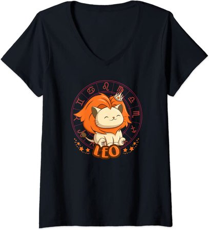 Amazon.com: Womens Kawaii Cats Astrology Zodiac Leo V-Neck T-Shirt: Clothing