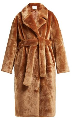 Belted Faux Fur Coat - Womens - Brown
