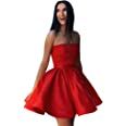AlfaBridal Junior's Strapless Homecoming Dresses Corset Draped Short Satin Cocktail Gowns Formal Graduation Dresses Red at Amazon Women’s Clothing store