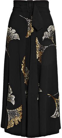 Simiana Belted Sequin-embellished Crepe Midi Skirt - Black