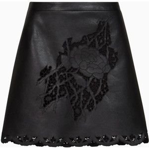 BCBGMAXAZRIA Jenhifer Embroidered Faux-Leather Miniskirt