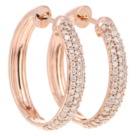 0.71 Carat Diamond Hoop Earrings 14 Karat Rose Gold For Sale at 1stdibs