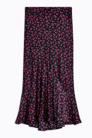 PETITE Black Ditsy Floral Flounce Midi Skirt | Topshop black