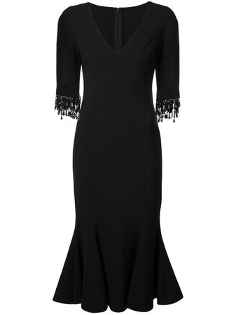 Carolina Herrera, Black Embroidered Sleeve Trumpet Dress