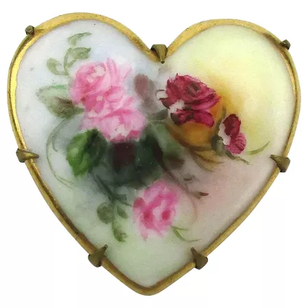 Victorian Porcelain Heart Pin
