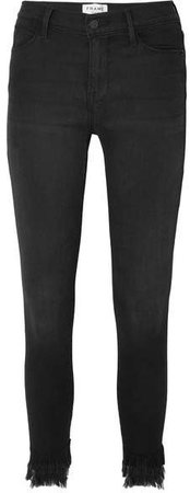 Le High Cropped Frayed Mid-rise Skinny Jeans - Black
