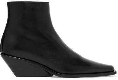 Glossed-leather Ankle Boots - Black