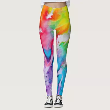 Colorful Abstract Rainbow Watercolor Tie Dye Yoga Leggings | Zazzle