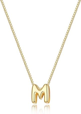 Amazon.com: Bubble Initial Necklaces Dainty Gold Letter Necklace 14K Gold Plated Cute Name Choker Necklaces for Women Trendy Gold Personalized Jewelry Gift for Women Girls (M): Clothing, Shoes & Jewelry