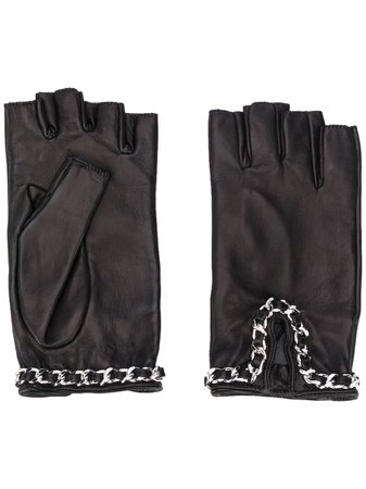 Shop black Manokhi chain embellished fingerless gloves with Express Delivery - Farfetch