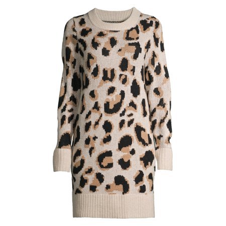 Scoop - Scoop Women's Leopard Print Sweater Dress - Walmart.com tan